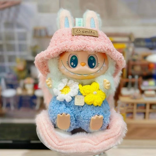 17cm Labubu Gen 1-3 Handmade Macaron Vinyl/Plush-Compatible Outfit Set | Clothes Only with Detachable Keychain Charm for Collectible Dolls