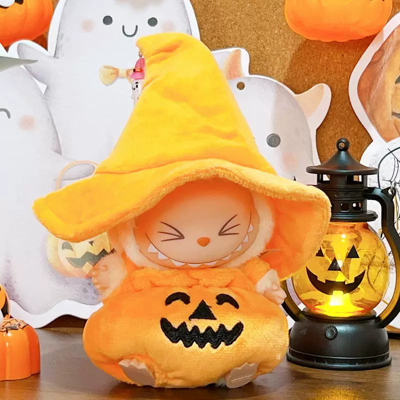 Labubu Series 1/2 Halloween Outfit - Pumpkin Costume for Keychain Doll Clothes Change