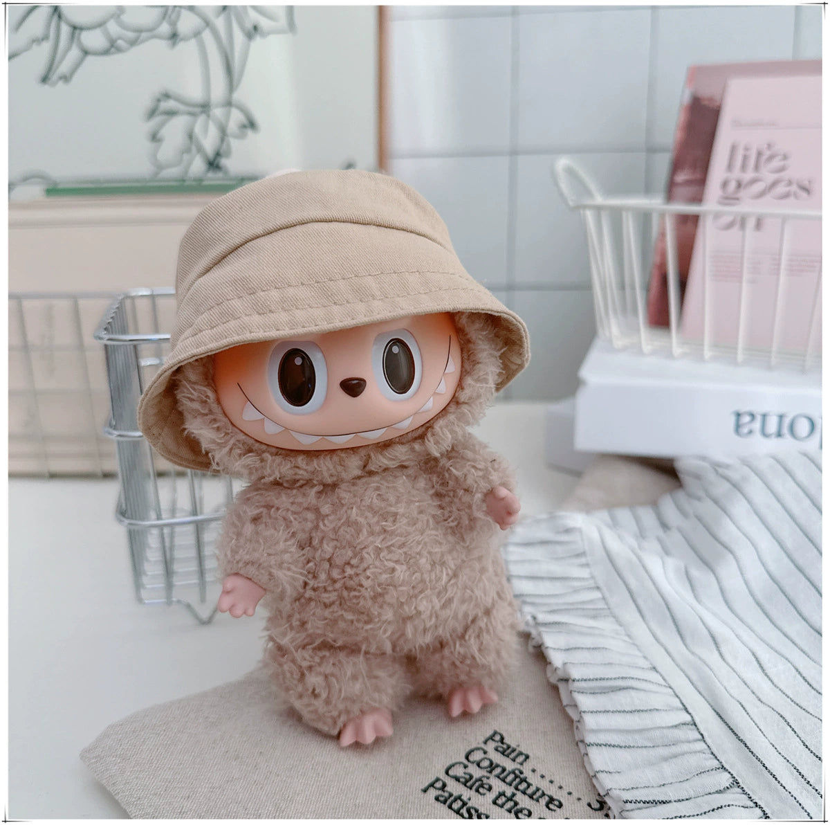 10CM Cotton Doll Bucket Hats & 17CM Labubu Gen 1-3 Open-Mouth Doll Hat Accessories