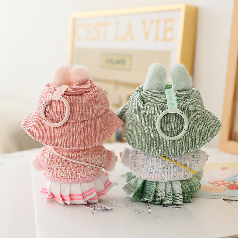 LABUBU Clothes Set, Crochet 4-Piece Set Hat Clothes Cell Phone Backpack, Stylish Adorable Dolls Clothes Accessories (No Doll) (Green)