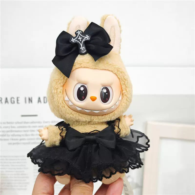 Labubu Sitting Doll Outfit - Devil Bat Wings & Black Chiffon Skirt for Keychain