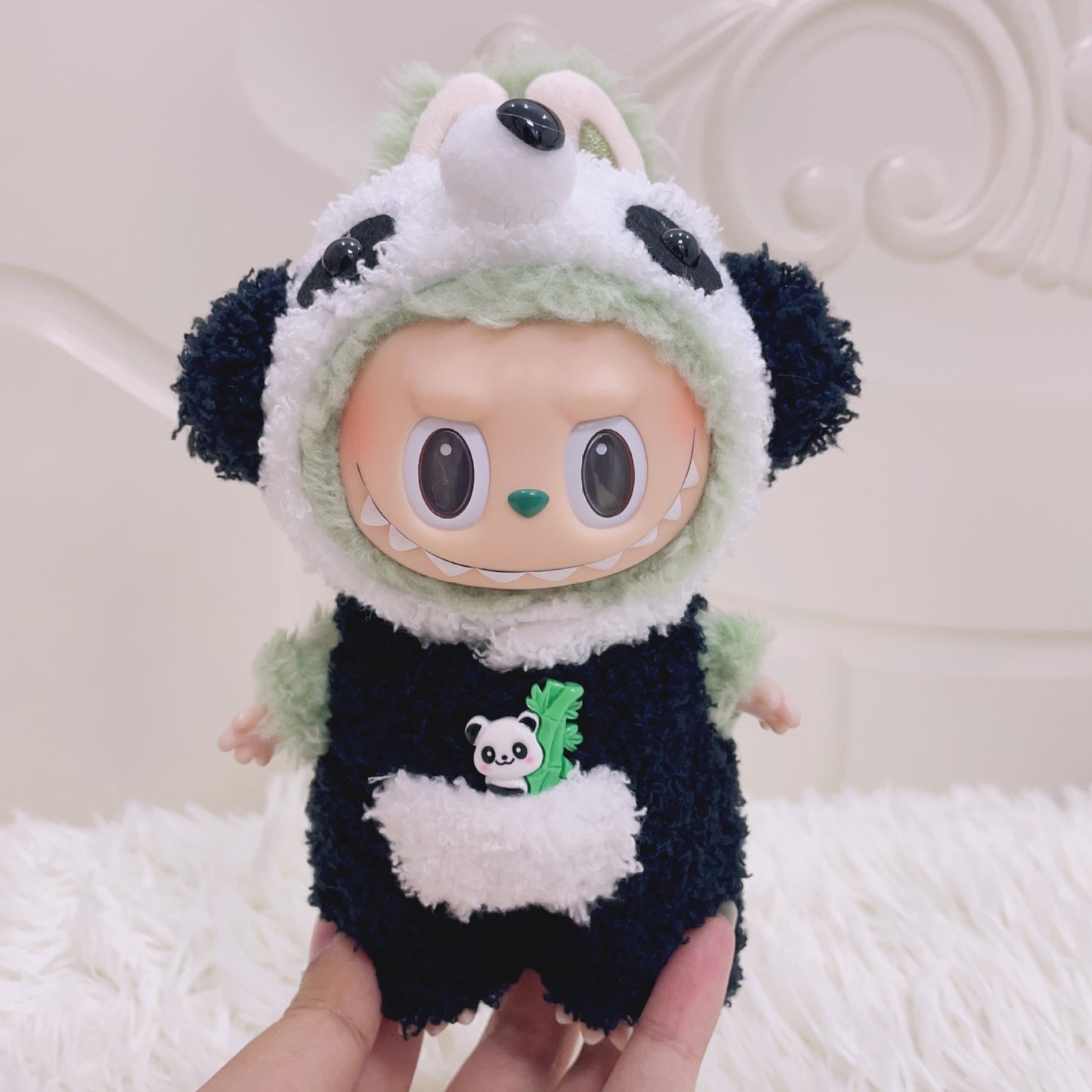 17cm Labubu 1st-2nd Gen Blind Box Clothes Only | Cute Animal Plush Onesie Set with Hoodie & Scarf | Replacement Outfit for Collectible Dolls