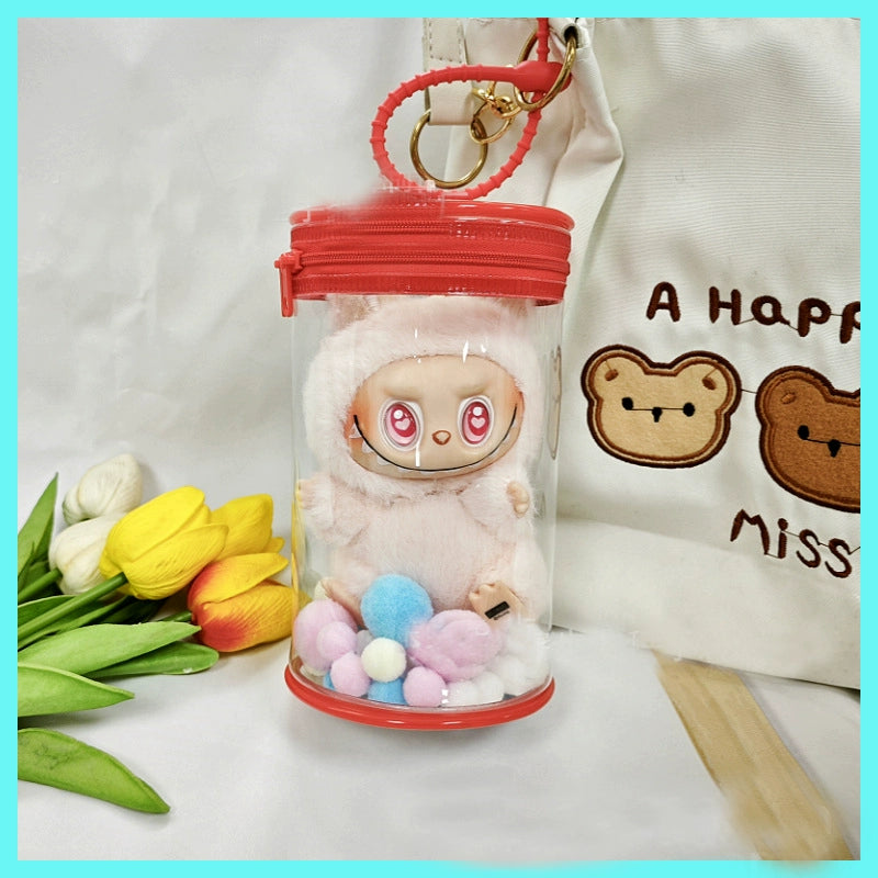 16cm Cotton Doll Mini Can Bag | Thickened Cylindrical Acrylic Case | High-Definition Transparent Dust-Proof Storage & Carry Bag for Dolls