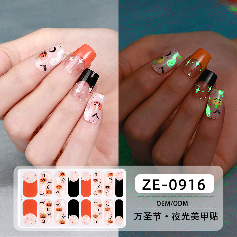 Glow in Dark Halloween Nail Stickers - Waterproof Cartoon Decals for Kids, No Heat Needed