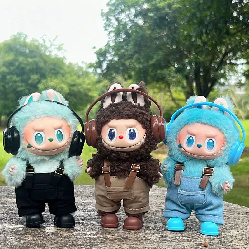 Labubu Series 1/2/3 Outfit - Overalls & Hat Set w/ Phone Strap for Blind Box Doll
