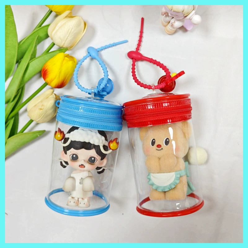 16cm Cotton Doll Mini Can Bag | Thickened Cylindrical Acrylic Case | High-Definition Transparent Dust-Proof Storage & Carry Bag for Dolls