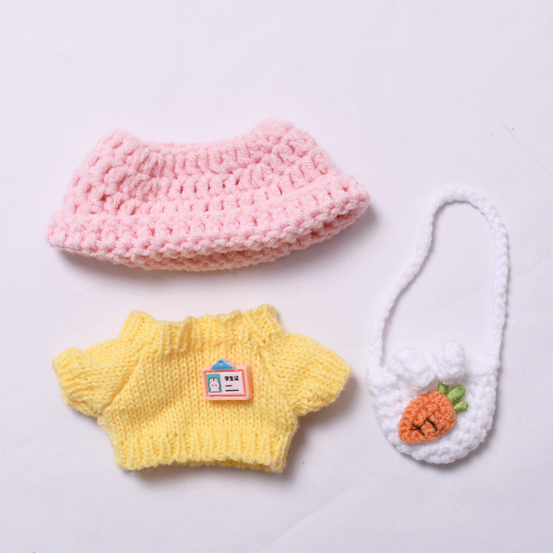 Labubu Series 1/2 Outfit - Brown Knit Sweater Set w/ Hat & Bag for Keychain Doll