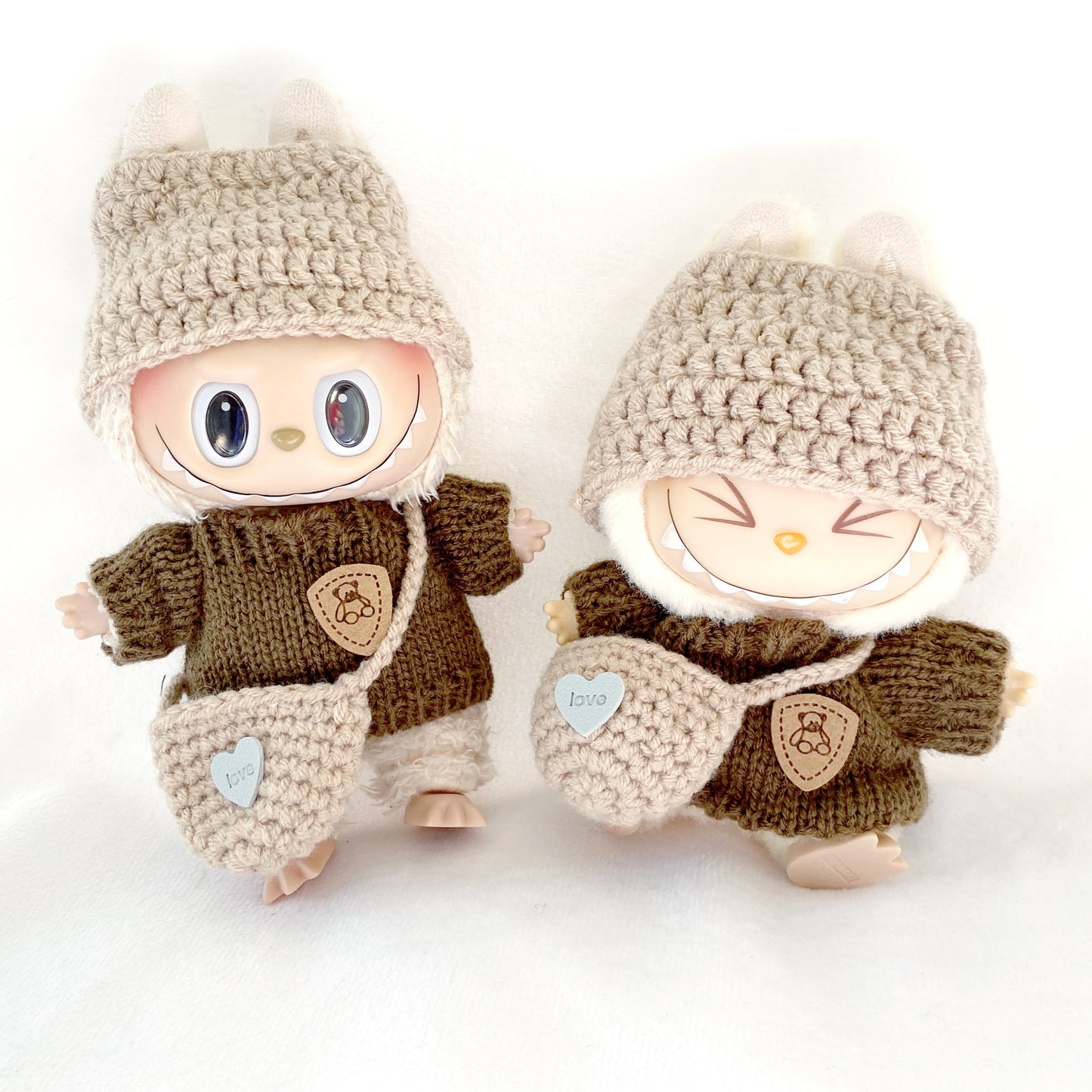 17cm Labubu 1st-3rd Gen Keychain Clothes | Brown Bear Sweater Set + Knit Top & Hat