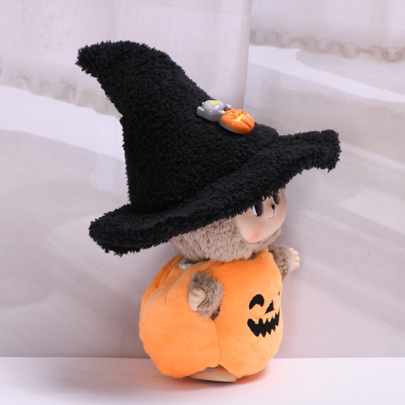 17cm Labubu 1st-2nd Gen Halloween Pumpkin Costume Set with Black Witch Hat | Clothes Only Replacement Outfit for Vinyl/Plush Keychain Charms