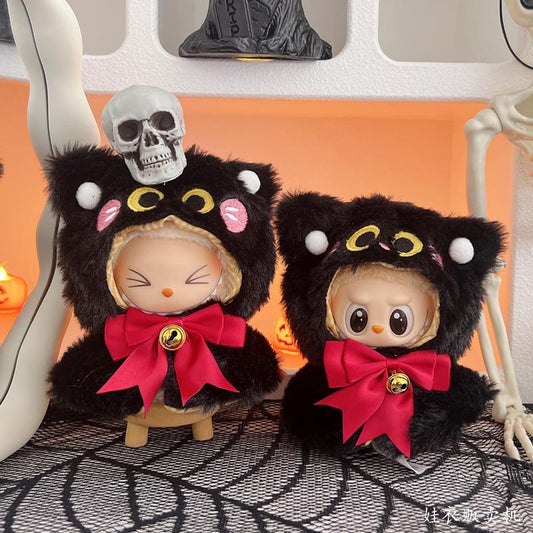 NEW 17cm Labubu Halloween Suit Set - Black Cat Shawl Cape (Fits Gen1/2)