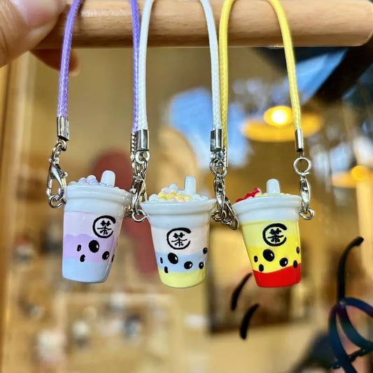 Resin Accessory: Mini Bubble Tea Cup Pendant, Tiny Doll Figurine, Miniature Doll Accessory & Cream-Colored Small Crossbody Bag