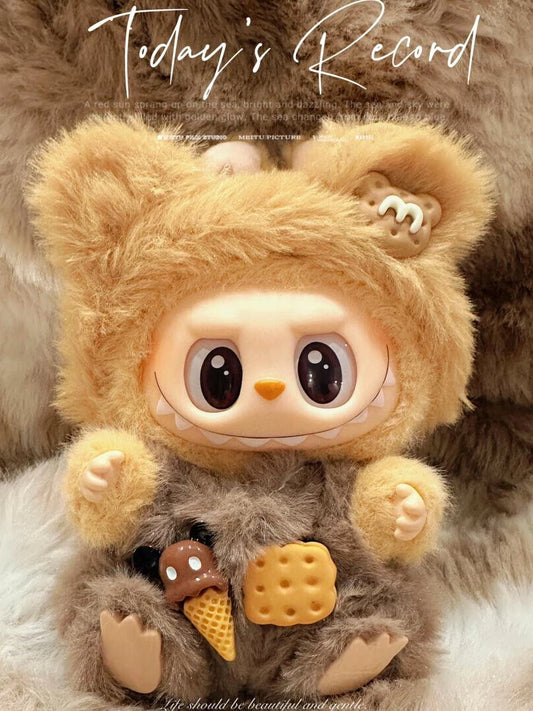 17cm Labubu Gen 1-3 Fuzzy Plush-Like Animal Outfit Set | Vinyl-Compatible Clothes Only for Collectible Dolls