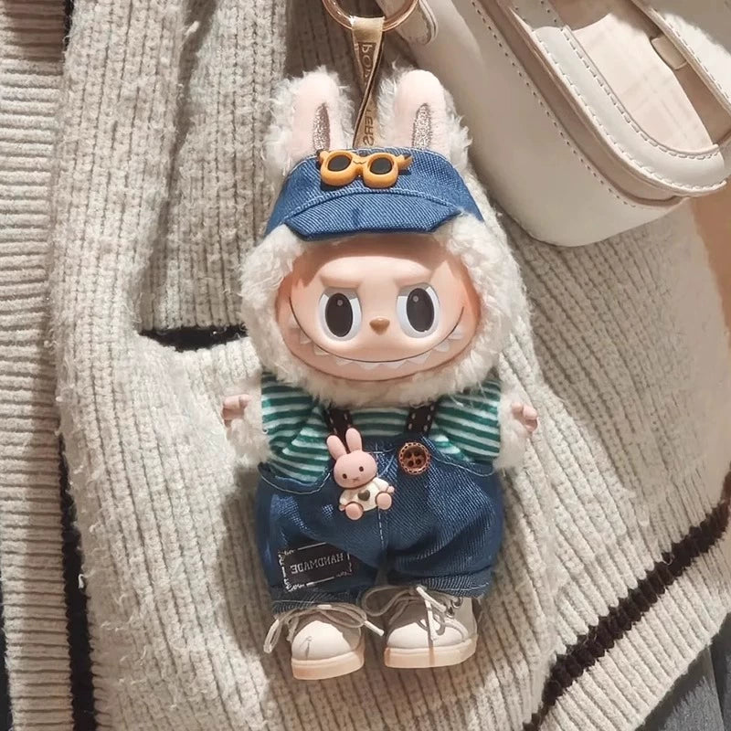 Casual Wear Set for Labubu - 17cm Striped T-Shirt & Denim Jeans for Gen123 Vinyl Dolls