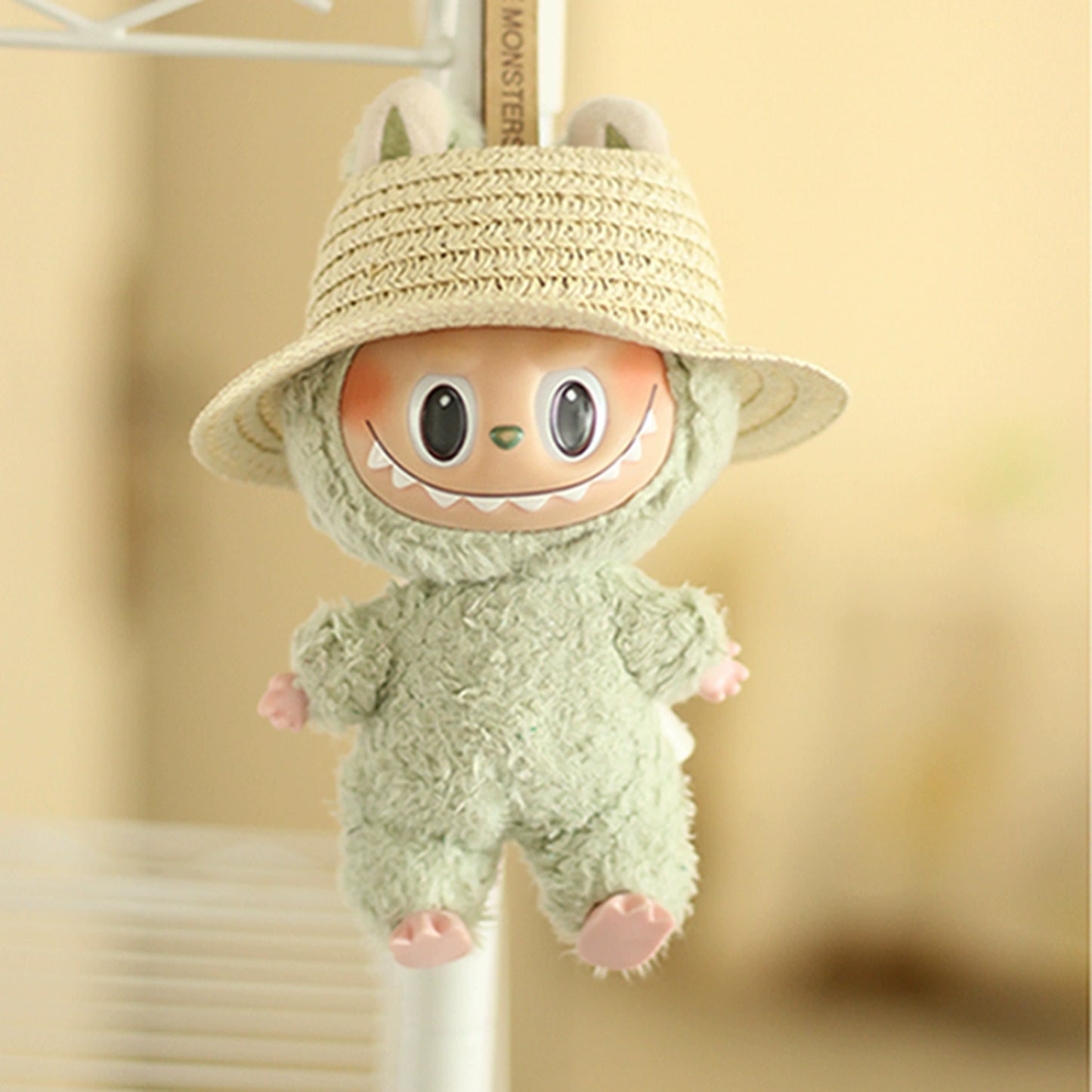 17cm Labubu Summer Straw Hat & Dress Outfit - Change Clothes with Accessories