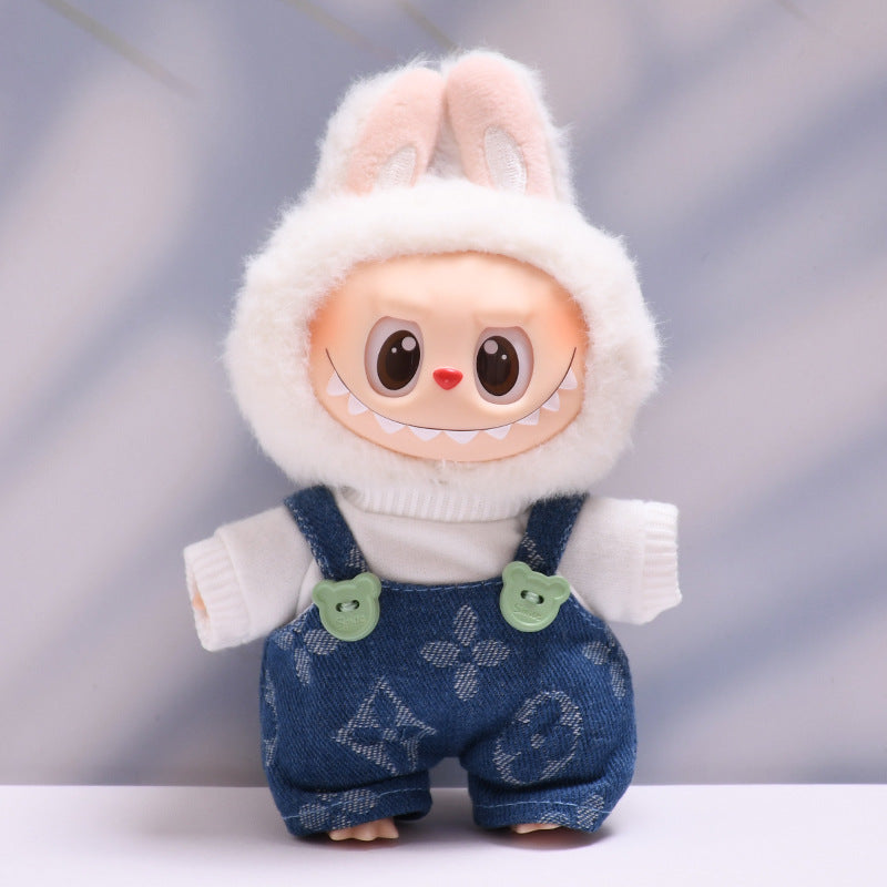 Labubu Series 1/2 Outfit - Printed Overalls & Hat for Keychain Doll Clothes Streetwear