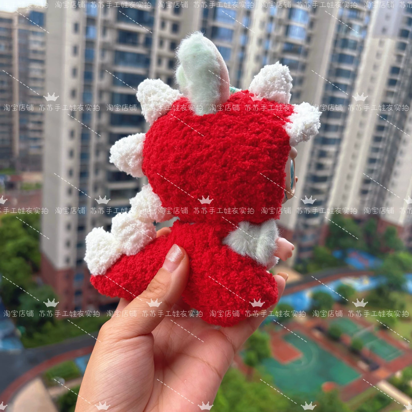 POP MART Labubu Hand-Knitted Dinosaur Outfit - Plush Vinyl Doll Clothes for Blind Box
