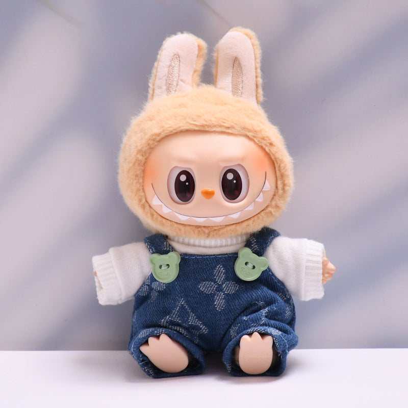 Labubu Series 1/2 Outfit - Printed Overalls & Hat for Keychain Doll Clothes Streetwear