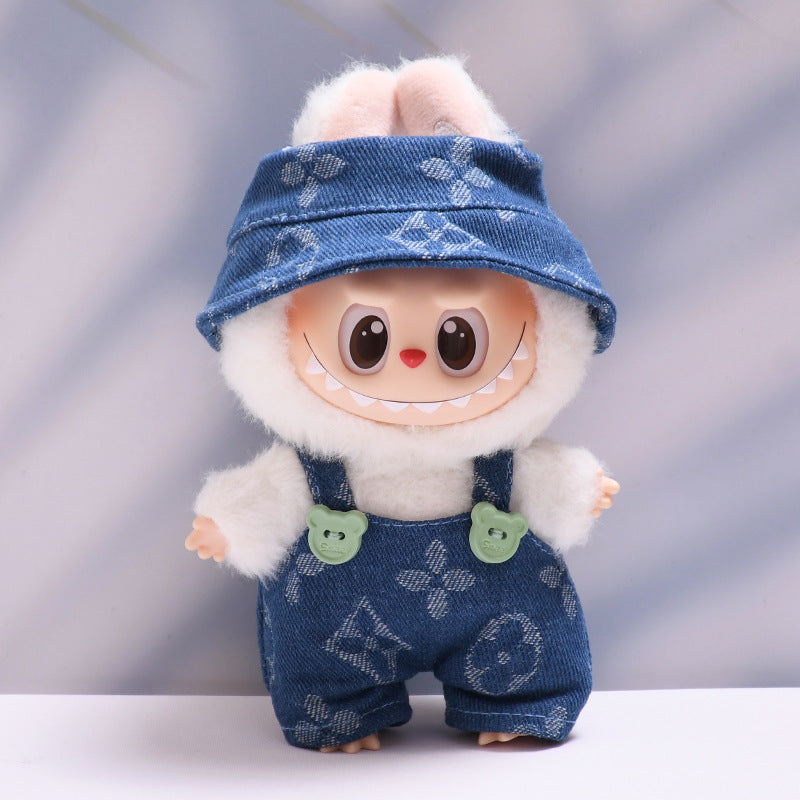 Labubu Series 1/2 Outfit - Printed Overalls & Hat for Keychain Doll Clothes Streetwear
