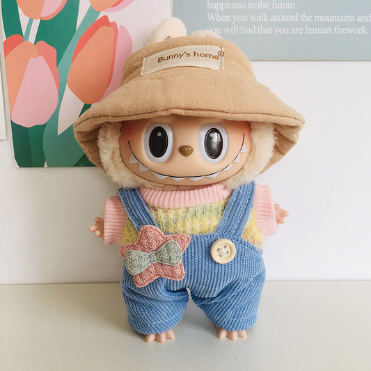 17cm Labubu Rainbow Outfit - Open Hat & Overalls Set for Plush Vinyl Keychain Doll