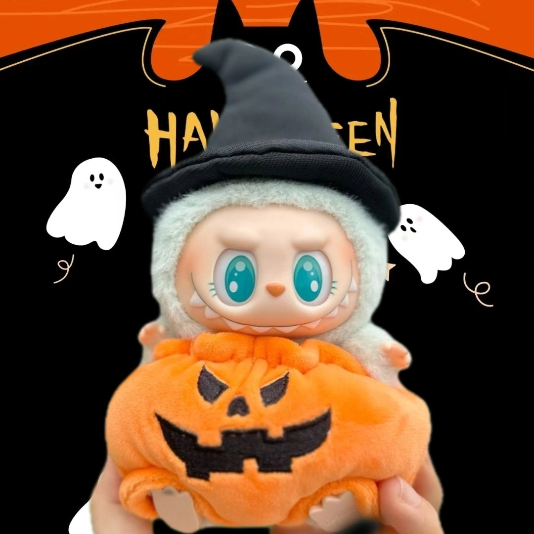 Halloween Labubu Costume Set - Pumpkin Jumpsuit & Witch Hat for Vinyl Figures
