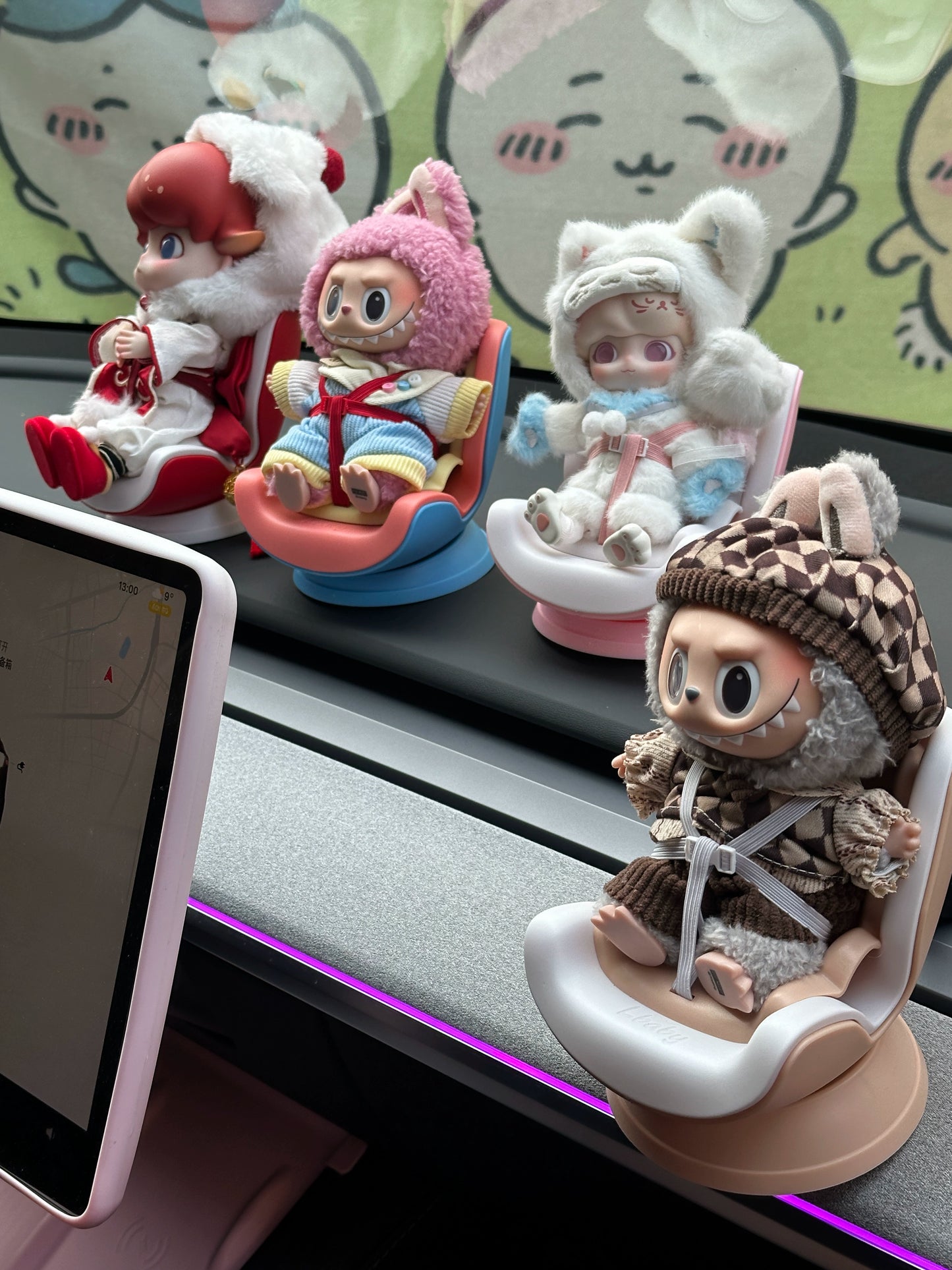 Labubu Vinyl Doll Compatible with Safety Seats | Car-Mounted Figurine, Vehicle Ornament & Car Air Vent Decoration