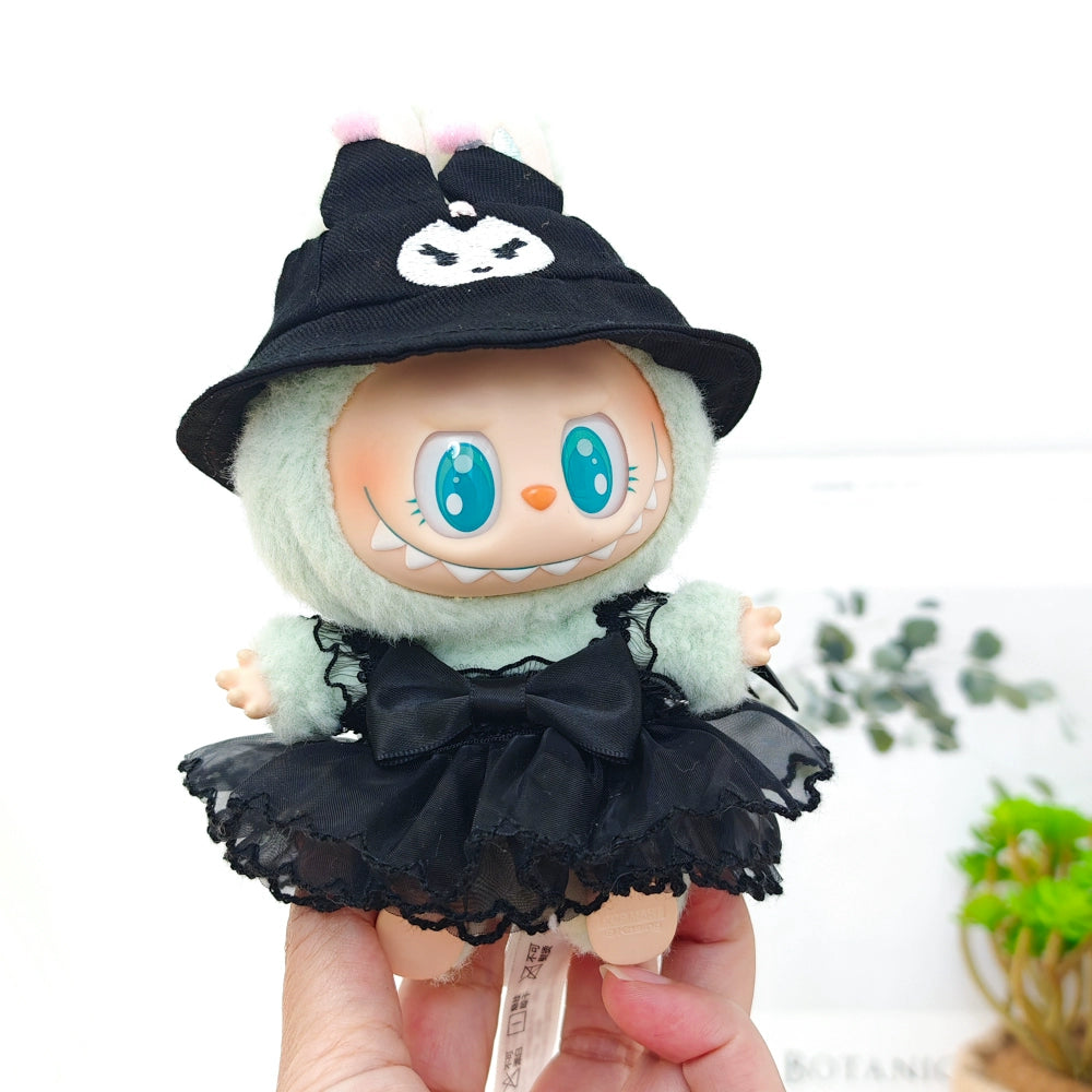 Gothic Lolita Dress for Labubu Have a Seat - Black Velvet Devil Costume with Wings (No Hat)