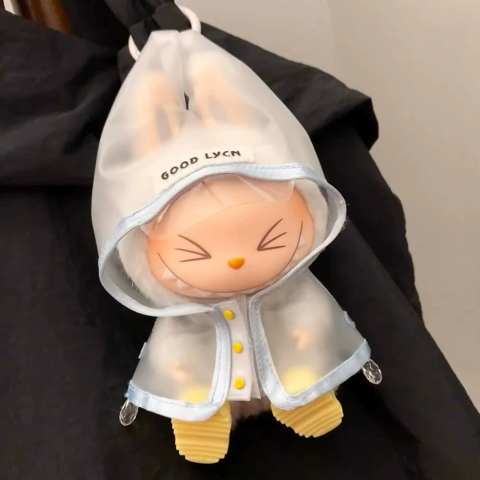 POP MART Labubu Doll Raincoat Outfit for 17cm Plush Dolls - Waterproof Vinyl Figure Clothes for Blind Box (No Doll/Boots)