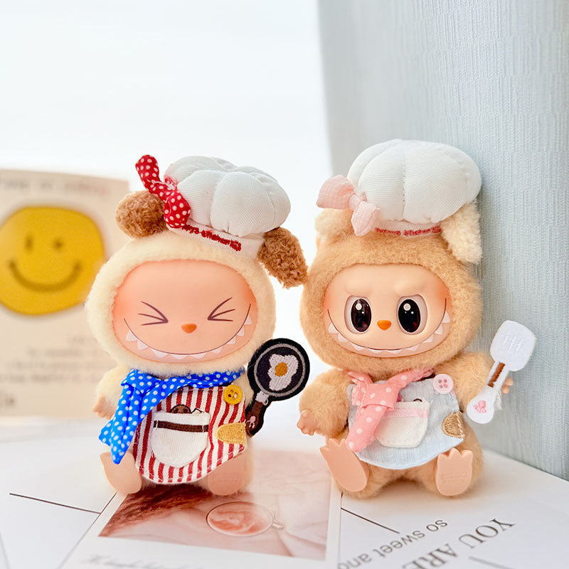 Kawaii LABUBU Chef Clothes Set - Pink Chef Outfits for 17CM LABUBU Plush Doll - Perfect for POP MART Blind Box Collectors