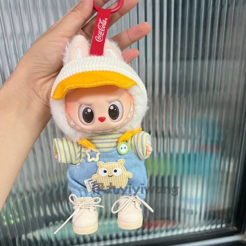 LABUBU CLOTHES, Denim Outfit Set for LABUBU - Cute Striped Tee & Overalls for POP MART Blind Box Plush Dolls