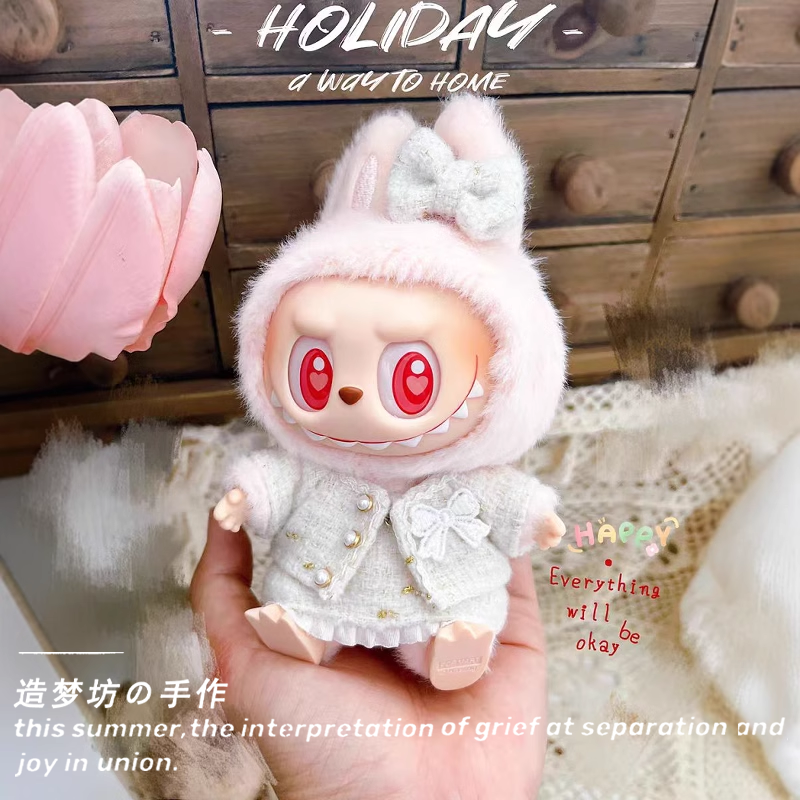 POP MART Labubu Doll Clothes - Summer Green Tulle Dress + Corduroy Hat for Gen 1/2/3 Figures 17cm (No Doll Included)