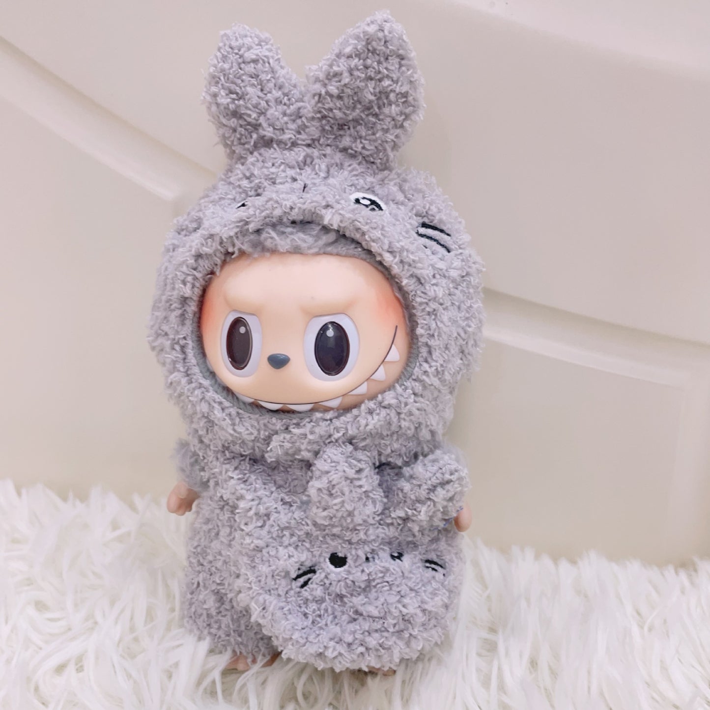 17cm Labubu 1st-2nd Gen Blind Box Clothes Only | Cute Animal Plush Onesie Set with Hoodie & Scarf | Replacement Outfit for Collectible Dolls