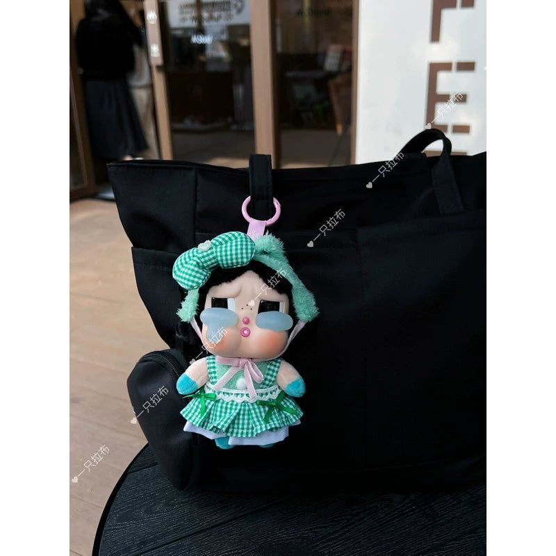 CRYBABY Tears Factory Outfit - Handmade Green Plaid Skirt & Bow for Plush Doll Clothes