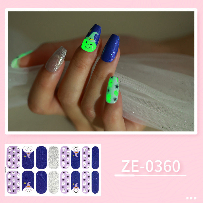 Glow in Dark Halloween Nail Stickers - Waterproof Cartoon Decals for Kids, No Heat Needed