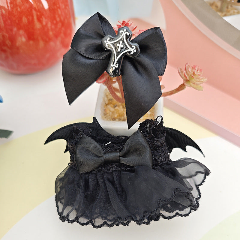 17cm Labubu Dark Angel Dress - Macaron Keychain Outfit for Gothic Doll Clothes Change