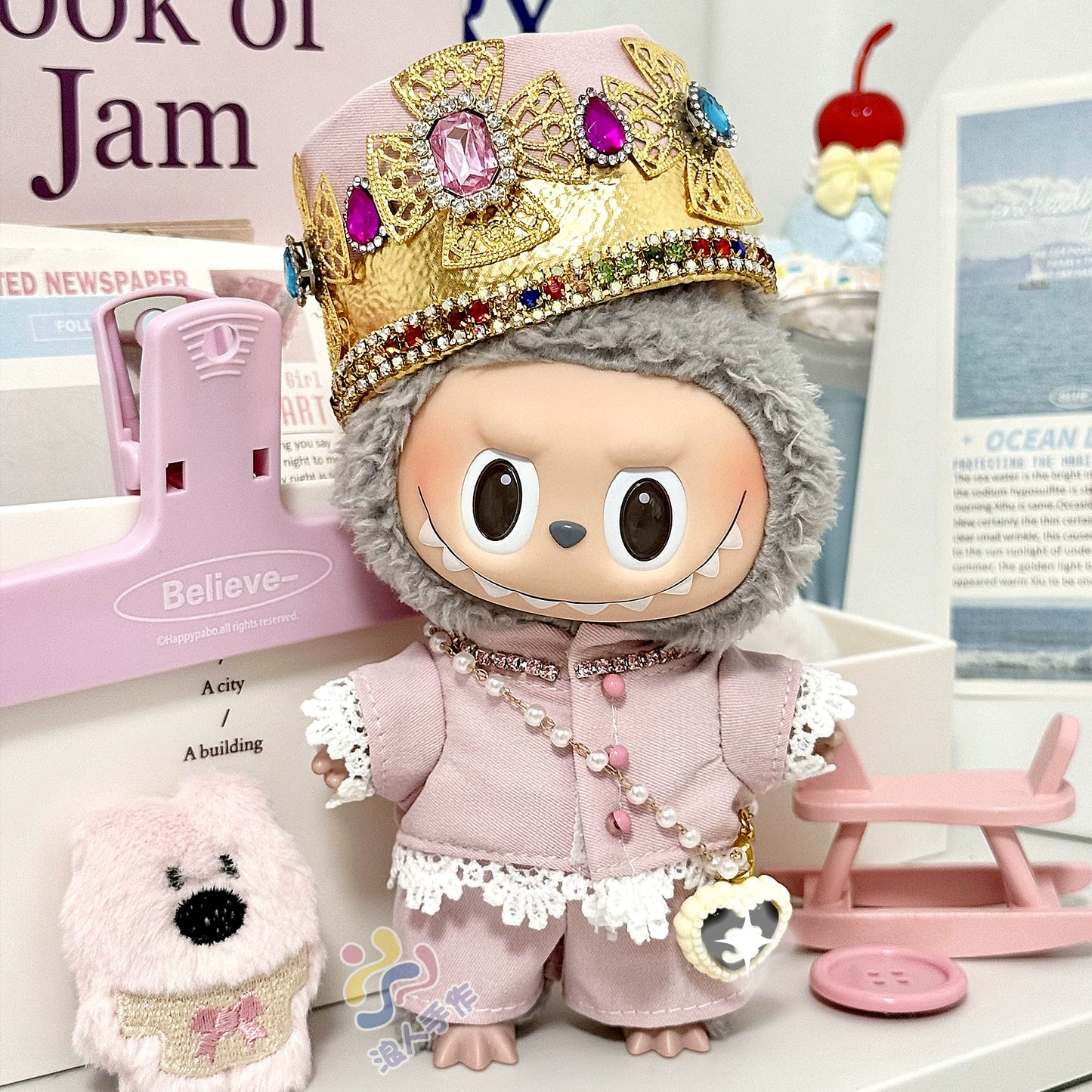 17cm Labubu GD Style Suit Set - G-Dragon Inspired Outfit for Series 1/2/3 Vinyl Doll