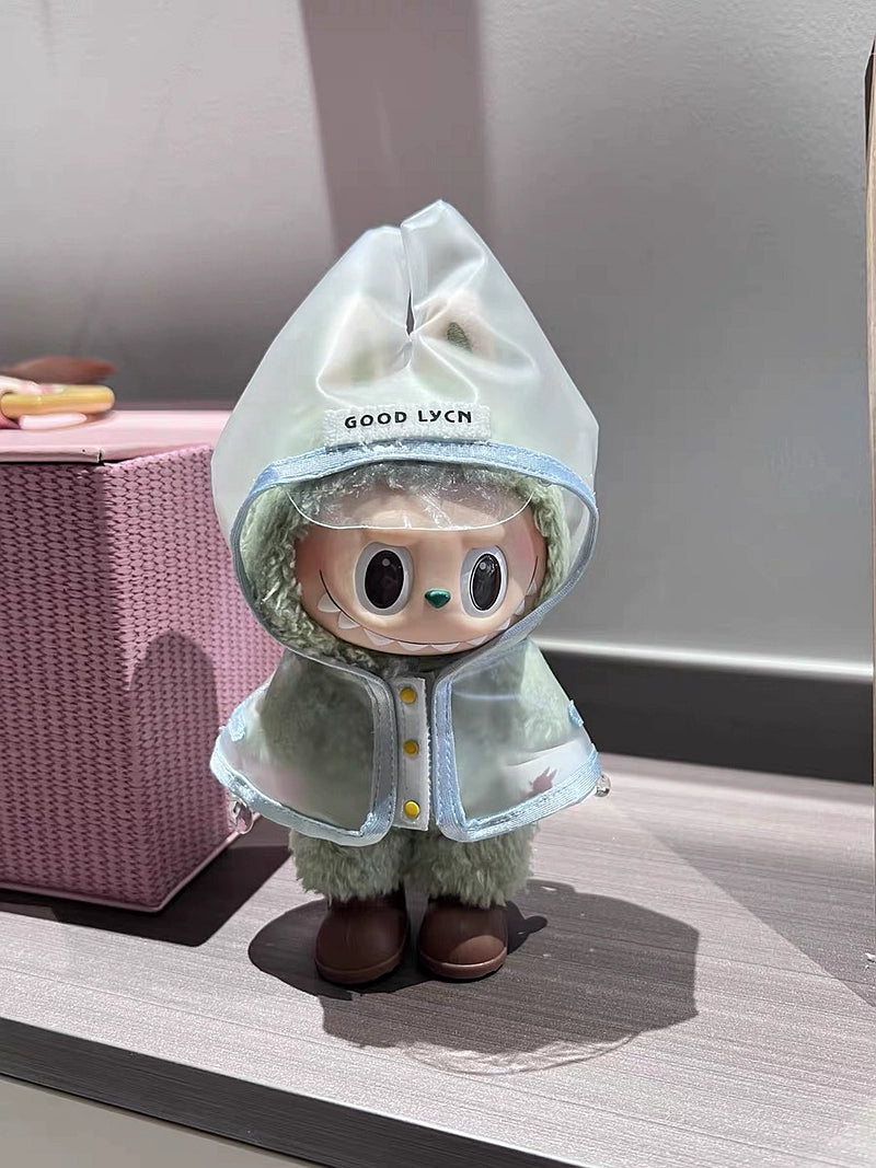 Labubu Doll Raincoat - Clear PVC Outfit Fits Gen1/2/3 (No Doll & Shoes)