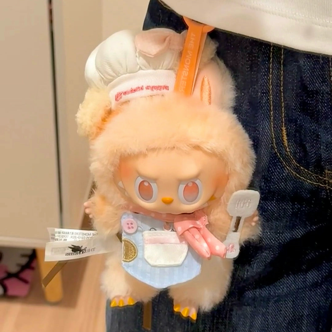 POP MART Labubu 17cm Doll Clothes - Pink Dot Chef Outfit for Gen 1/2 Vinyl Figures (No Doll Included) | Keychain Accessory