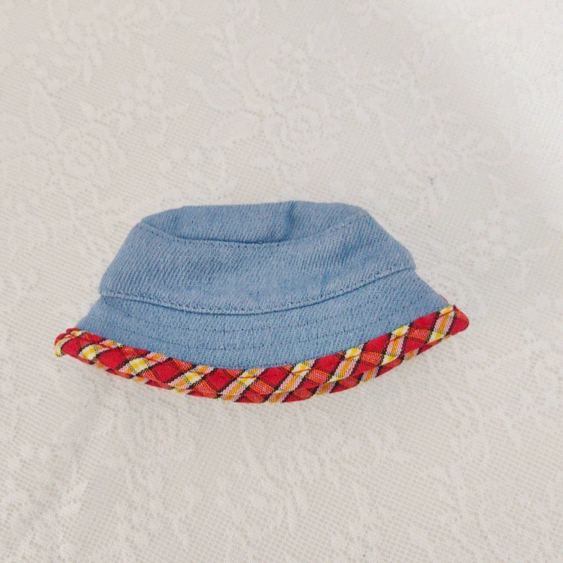 Labubu Series 1/2 Outfit - Denim Overalls w/ Red Blue Hat for Vinyl Doll Clothes