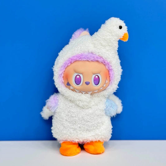 POP MART Labubu Plush Doll Clothes 17cm - Swan Outfit 3-Piece Set for Blind Box Figures (Clothes Only) - Cute Plush & Vinyl Accessory