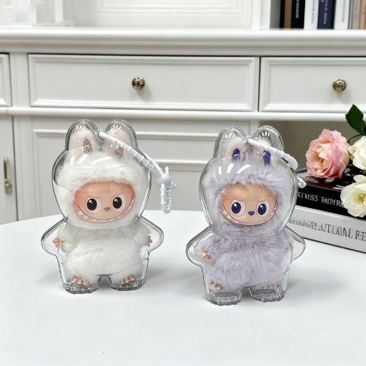 Pop Mart Labubu Gen 4 Secret Code Protective Case | 10.5cm Vinyl Doll Transparent Dust-Proof Display Case with Adjustable Strap