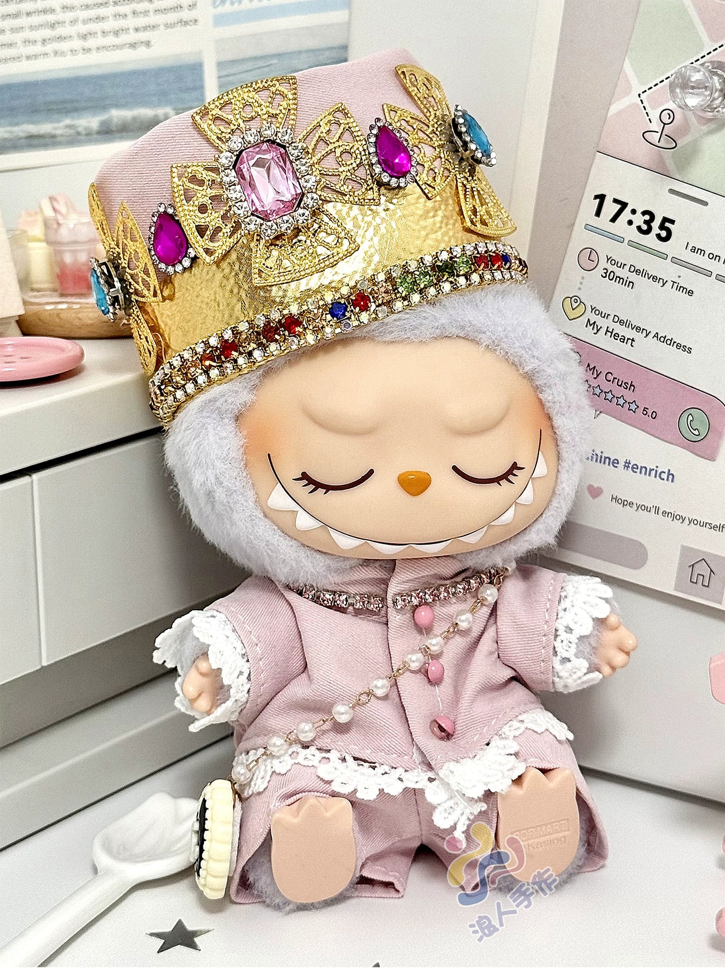 17cm Labubu GD Style Suit Set - G-Dragon Inspired Outfit for Series 1/2/3 Vinyl Doll