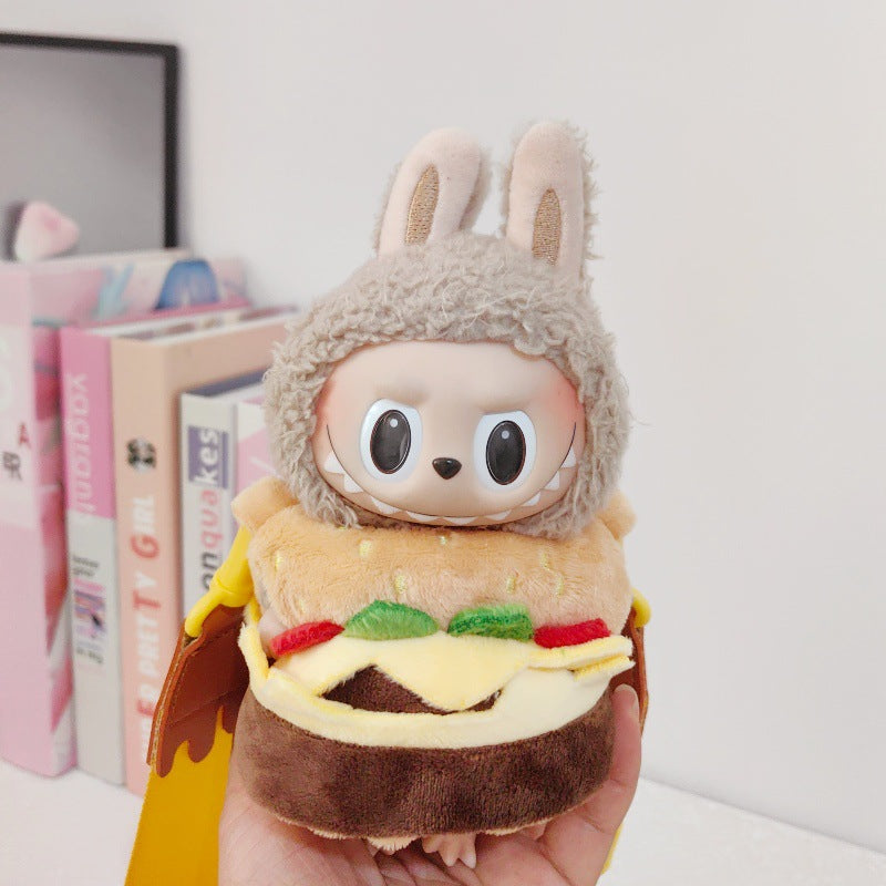 17cm Labubu Blind Box Charm: Burger Carry Bag Doll Clothes (Keychain Accessory, Doll Not Included)