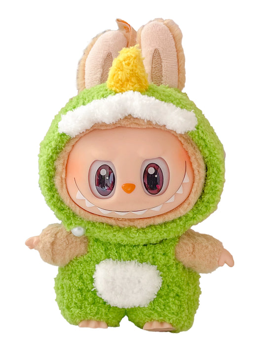 17cm Pop Mart Labubu Cute Knitted Plush Little Dinosaur Doll Outfit Set