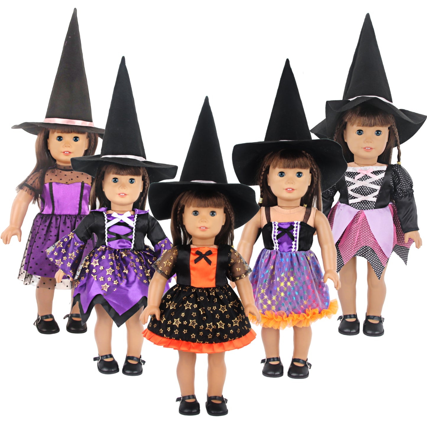 Halloween Doll Clothes for 18" American Girl Doll - Black Orange Witch Costume w/ Hat
