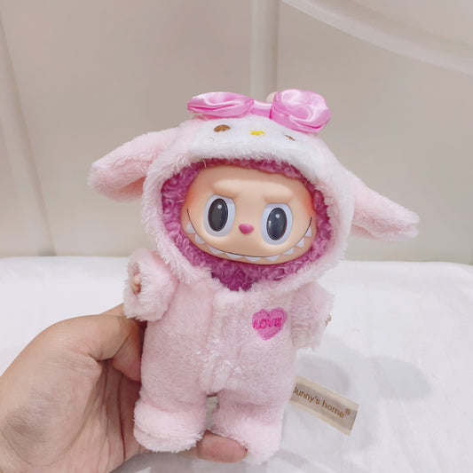 17cm Labubu 1st-2nd Gen Blind Box Clothes Only | Cute Animal Plush Onesie Set with Hoodie & Scarf | Replacement Outfit for Collectible Dolls