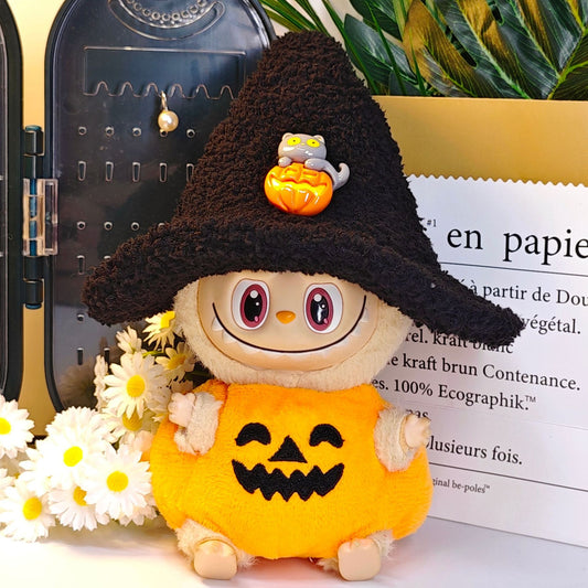 Labubu Halloween Pumpkin Outfit - Plush & Vinyl Doll Costume for Sitting Party Series