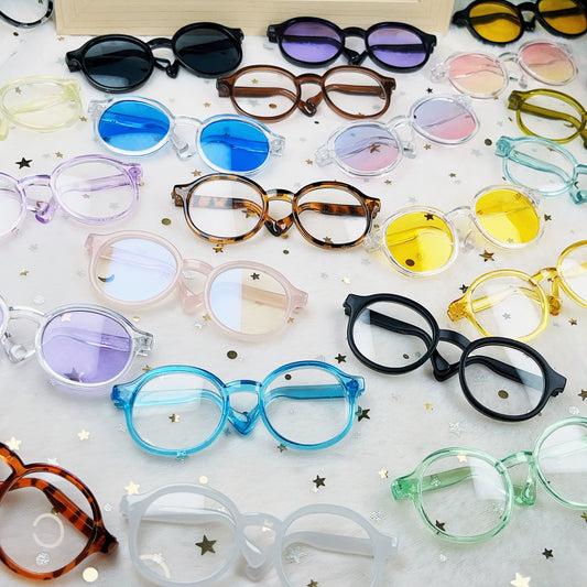 20cm Cotton Doll Glasses | Black Frame with Clear & Colorful Lenses Sunglasses Accessories for Photography Props