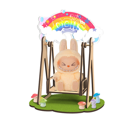 POP MART Labubu Forest Swing - Wooden DIY Hanging Seat for Plush Dolls Have a Seat Series