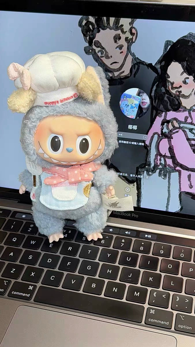 Labubu Gen 1-2 Sitting Party Cute Pink Dot Chef Egg-Pattern Outfit | Fits 17cm Vinyl Plush Dolls