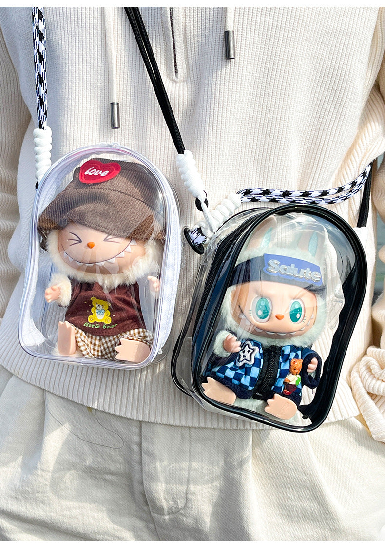 Pop Mart Labubu Gen 3 Transparent Dust-Proof Display Case | Ita Bag with Adjustable Strap for Vinyl Dolls